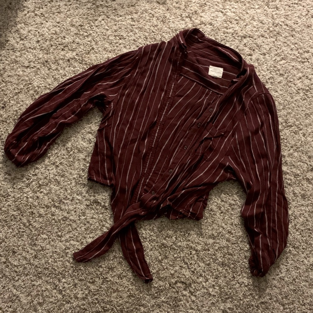 American Eagle burgundy striped button down
